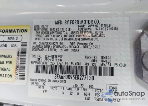 2014 Ford Fusion Titanium z USA, uszkodzony, nr VIN 3FA6P0K95ER277130
